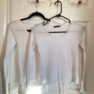 Bundle of 2 Bandy Melville Long sleeved White Shirts Tees Ribbed Waffle